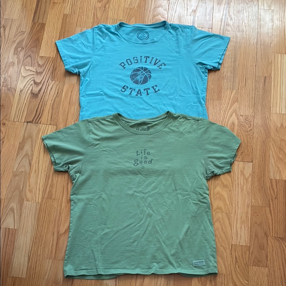 Life is Good Crusher T-shirts (2) Blue and Green Graphic